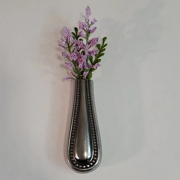 Refrigerator bud vase handcrafted from vintage silverware - Picture 2 of 9